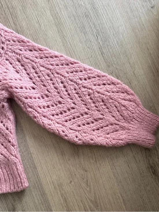 Mango Pink Open-Knit Chevron Crewneck Sweater - Picture 3 of 5